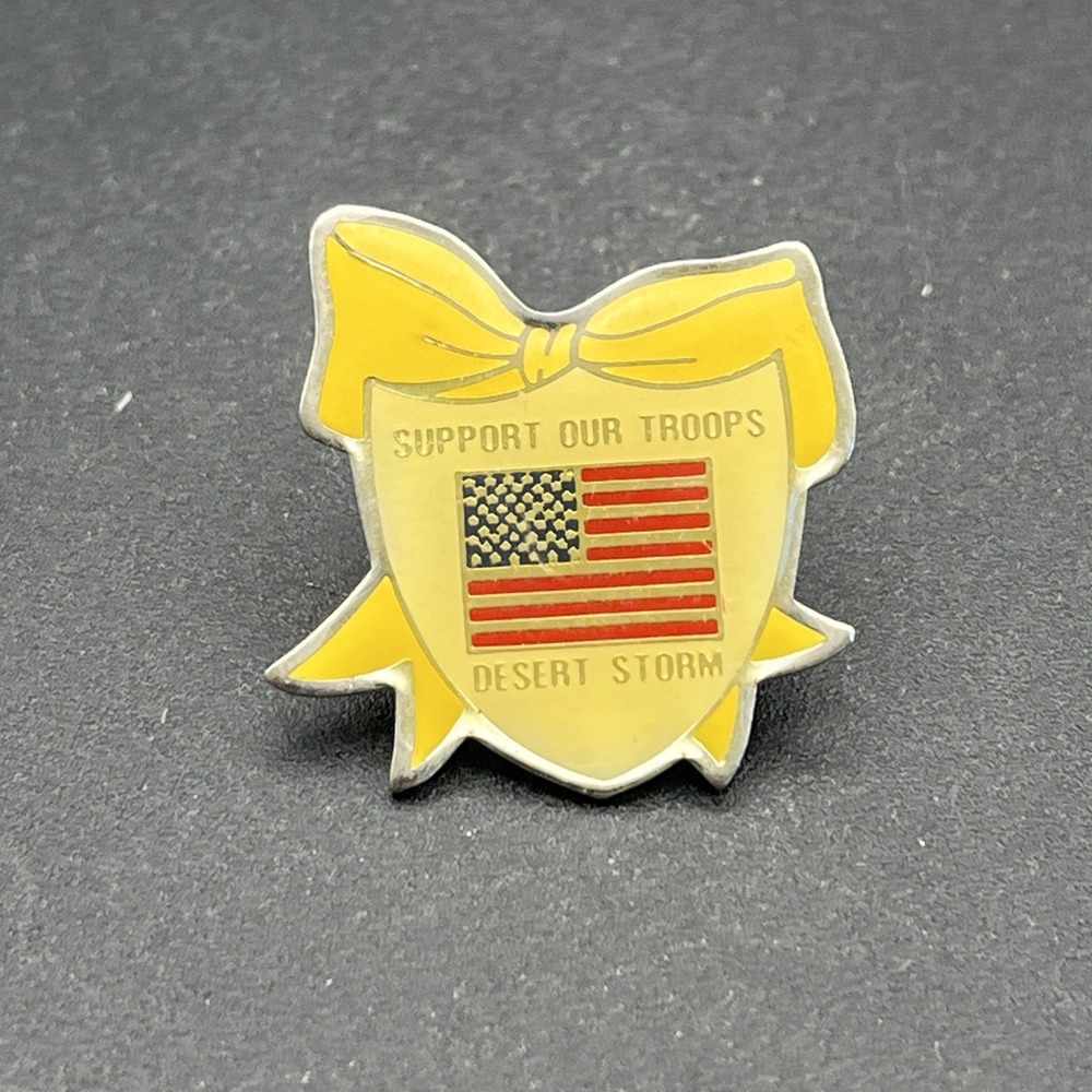 Support Our Troops Desert Storm Yellow Ribbon Lapel Hat Pin